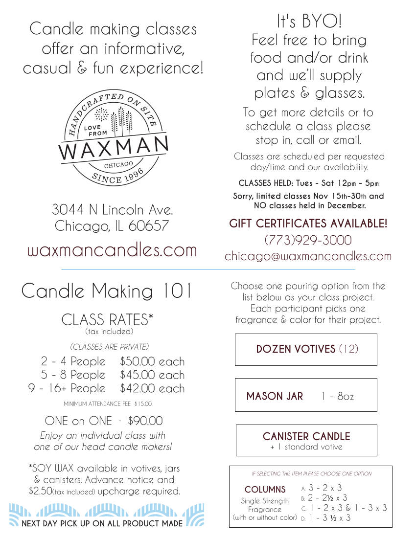 Chicago Candle Making Class Schedule
